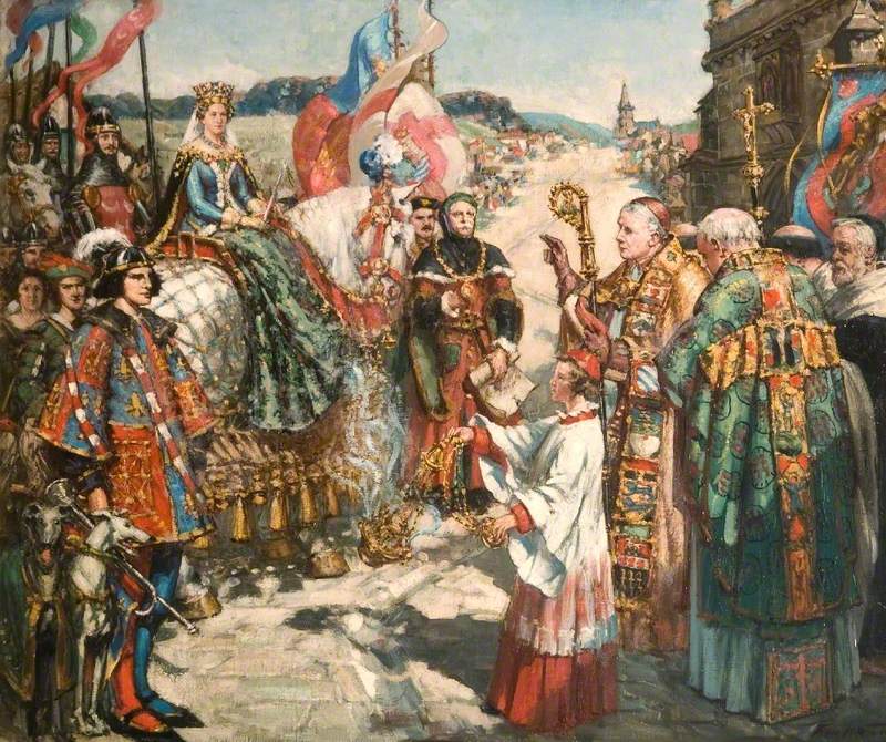 Newbery, Francis Henry, 1855-1946; The Entry into Bridport, Dorset, of Joan of Navarre, Second Wife of Henry IV, January 1403